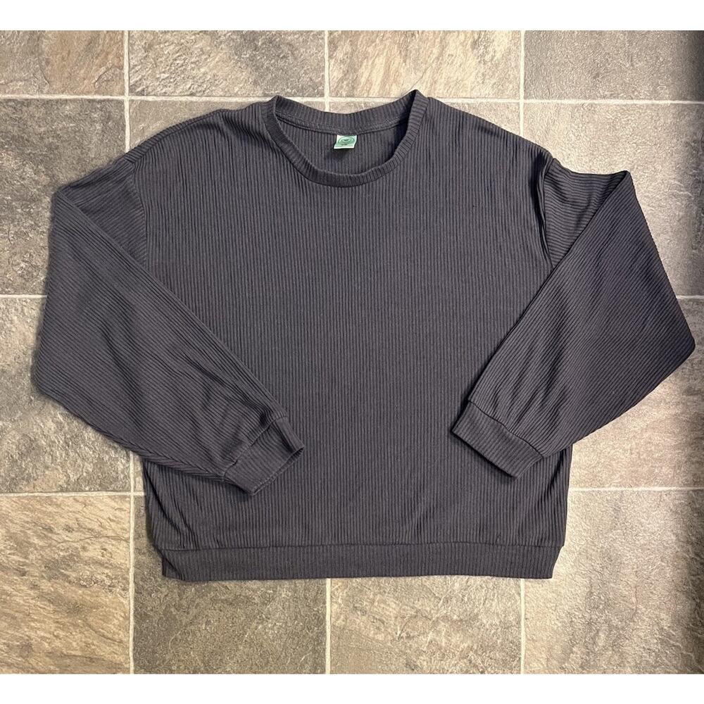 Honeydew Ribbed Pullover Sweatshirt Gray Womens L Rayon Blend Cozy Small Hole